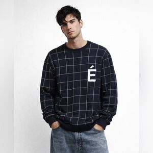 Etudes Studio Crewneck Sweatshirt E Emblem Checkered Black White XS Streetwear